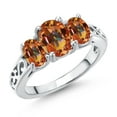 thumbnail image 1 of Gem Stone King 925 Sterling Silver Ecstasy Mystic Topaz Filigree Style 3 Stone Ring for Women (2.50 Cttw, Oval 8X6MM and 6X4MM) (Size 8), 1 of 6