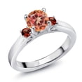 thumbnail image 1 of Gem Stone King 925 Sterling Silver Ecstasy Mystic Topaz and Red Garnet 3-Stone Engagement Ring for Women (1.14 Cttw, Round 6MM, Gemstone November Birthstone, Size 9), 1 of 6