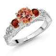 thumbnail image 1 of Gem Stone King 925 Sterling Silver Ecstasy Mystic Topaz Red Garnet and White Moissanite Engagement Ring for Women (1.57 Cttw, Gemstone, Round 6MM and 3MM, Size 5), 1 of 4