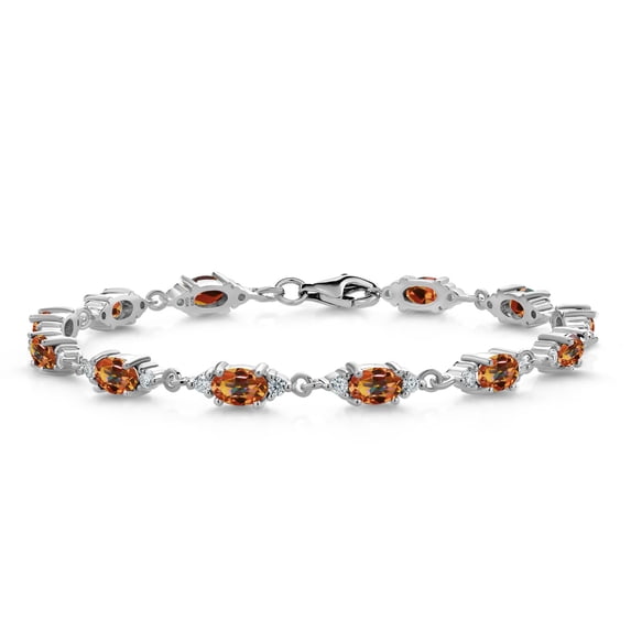 Gem Stone King 925 Sterling Silver Ecstasy Mystic Topaz and White Moissanite Tennis Bracelet for Women (6.91 Cttw, Gemstone Birthstone, Oval 6X4MM, 7.5 inch)
