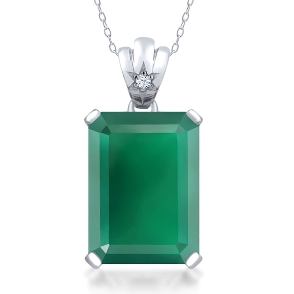 Gem Stone King 925 Sterling Silver Emerald Cut Green Onyx Pendant Necklace for Women (15.69 Cttw, with 18 inch Silver Chain)