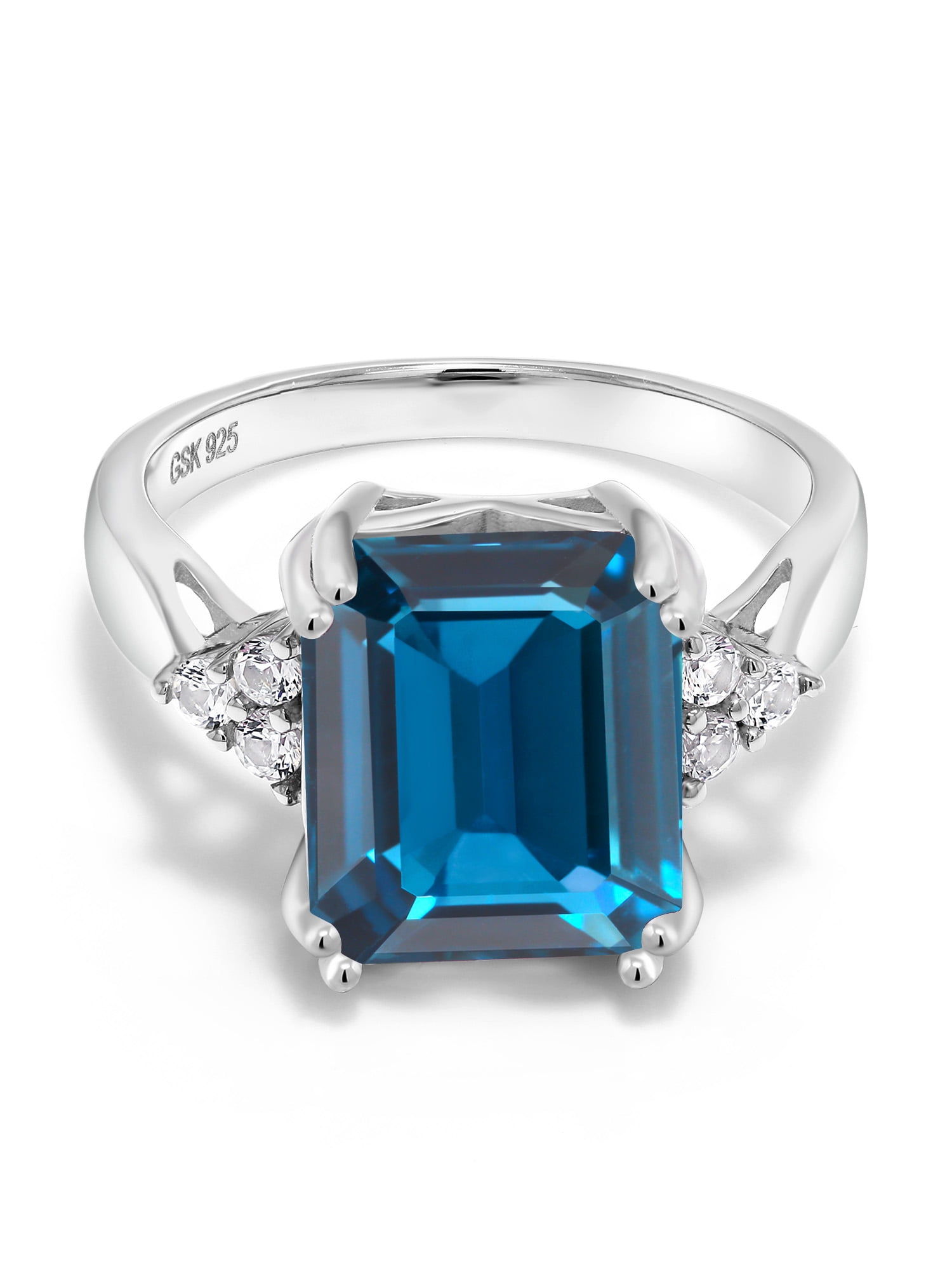 Gem Stone King 925 Sterling Silver Emerald Cut London Blue Topaz Women ...