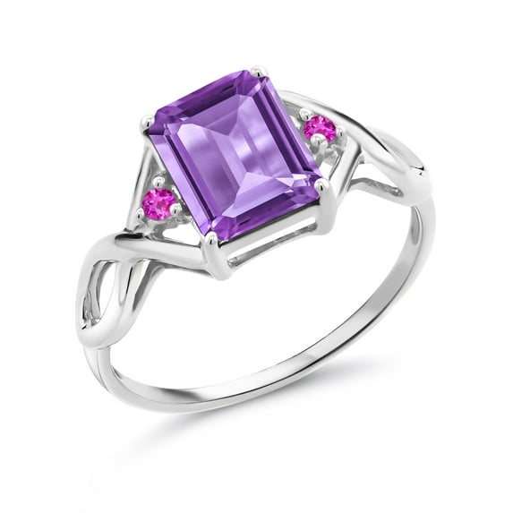 Gem Stone King 925 Sterling Silver Emerald Cut Purple Amethyst and Pink Sapphire Women Ring (2.54 Cttw, Gemstone Birthstone, Size 9)