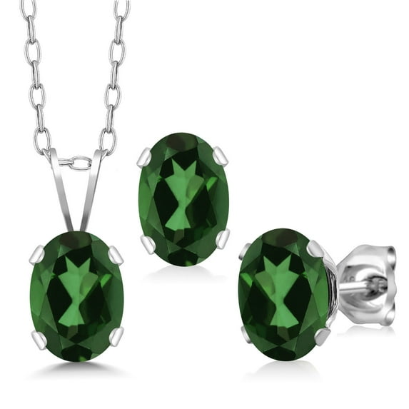 Gem Stone King 925 Sterling Silver Emerald Envy Mystic Topaz Pendant Earrings Set for Women (2.40 Cttw, Oval 7X5MM, Gemstone Birthstone, With 18 inch Chain)