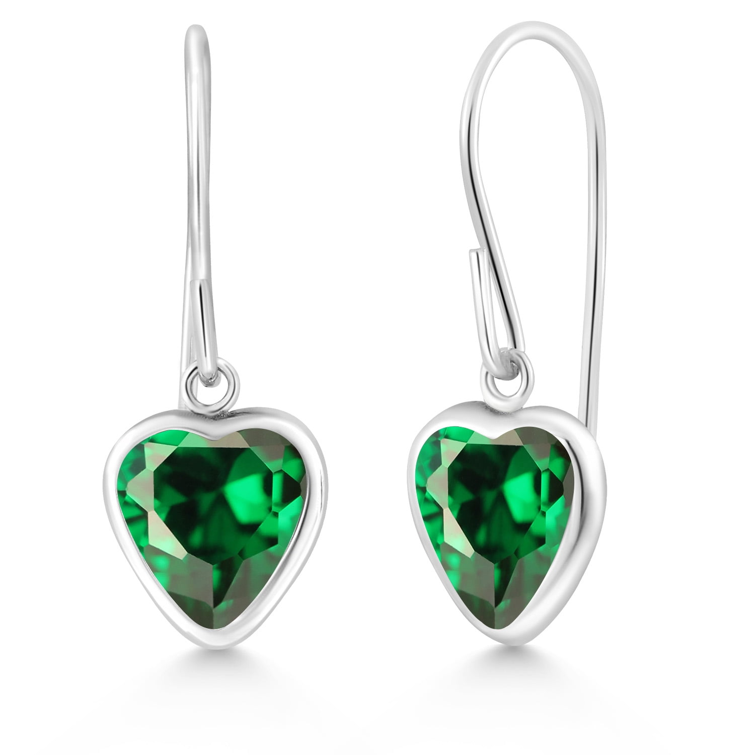 Gem Stone King 925 Sterling Silver Emerald Green Zirconia French Wire Dangle Hook Earrings for Women (1.48 Cttw, Gemstone Birthstone, Heart Shape 6MM)