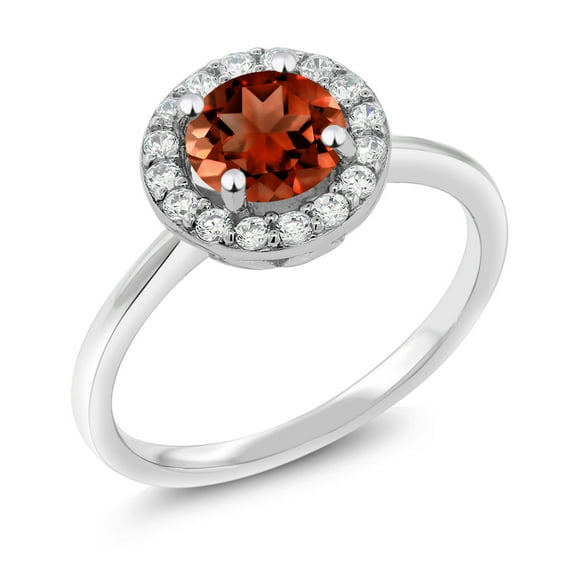 Gem Stone King 925 Sterling Silver Engagement Ring Garnet and Moissanite (1.74 Cttw) (Size 6)