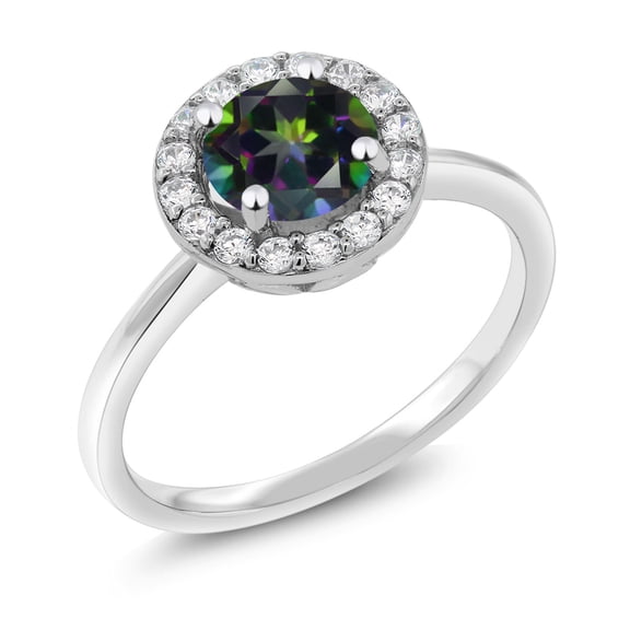 Gem Stone King 925 Sterling Silver Engagement Ring Mystic Topaz and Moissanite (1.54 Cttw) (Size 5)