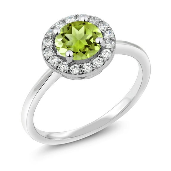 Gem Stone King 925 Sterling Silver Engagement Ring Peridot and Moissanite (1.69 Cttw) (Size 8)
