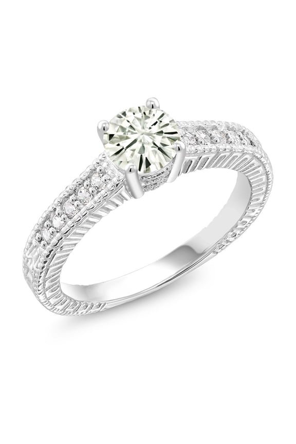 925 Sterling Silver Engagement Ring Round 0.95cttw Moissanite and Created Sapphire (Size 5)