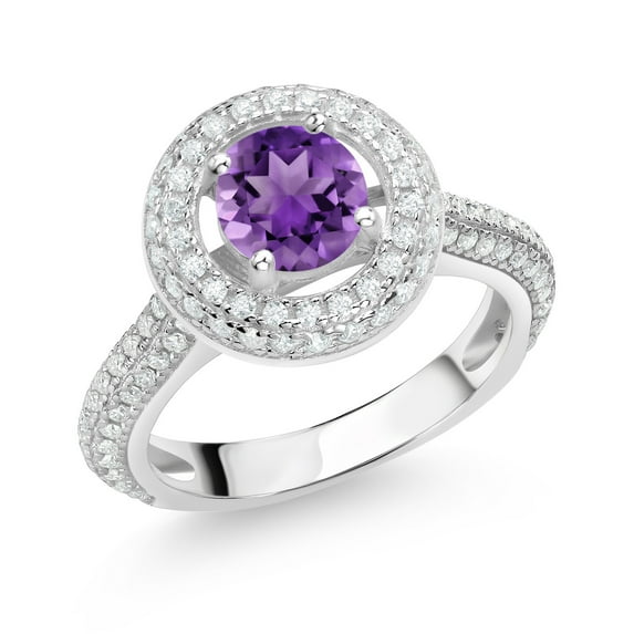 Gem Stone King 925 Sterling Silver Engagement Ring for Women Set with Amethyst and Moissanite (1.61 Cttw)