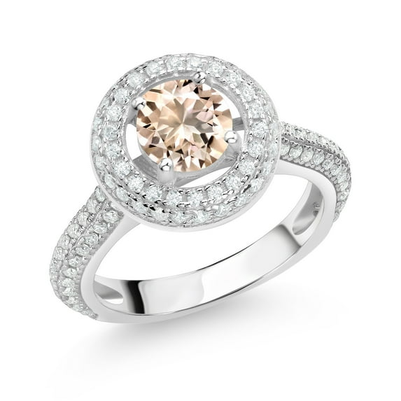 Gem Stone King 925 Sterling Silver Engagement Ring for Women Set with Morganite and Moissanite (1.21 Cttw)