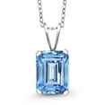 thumbnail image 1 of Gem Stone King 925 Sterling Silver Fancy Blue Zirconia Pendant Necklace for Women (9X7MM Emerald Cut, with 18 inch Silver Chain), 1 of 4
