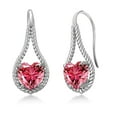 thumbnail image 1 of Gem Stone King 925 Sterling Silver Fancy Pink Zirconia Dangle Earrings for Women | 2.26 Cttw | Gemstone Birthstone | Heart Shape 7MM, 1 of 3