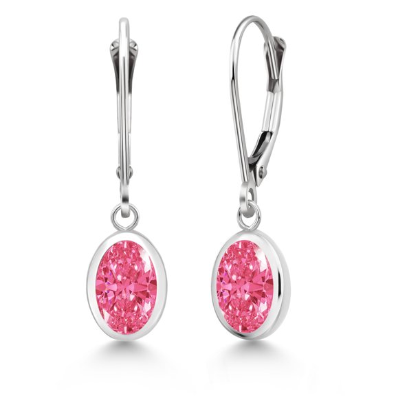 Gem Stone King 925 Sterling Silver Fancy Pink Zirconia Drop Dangle Leverback Earrings for Women (2.42 Cttw, Gemstone, Oval 8X6MM)