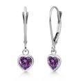 thumbnail image 1 of Gem Stone King 925 Sterling Silver Fancy Purple Zirconia Drop Dangle Leverback Earrings for Women (1.48 Cttw, Gemstone, Heart Shape 6MM), 1 of 4