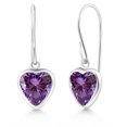 thumbnail image 1 of Gem Stone King 925 Sterling Silver Fancy Purple Zirconia French Wire Dangle Hook Earrings for Women (1.48 Cttw, Gemstone Birthstone, Heart Shape 6MM), 1 of 3
