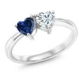 thumbnail image 1 of Gem Stone King 925 Sterling Silver Fashion Right-Hand Ring Heart Shape Blue Created Sapphire and Moissanite (0.92 Cttw, Size 7), 1 of 6