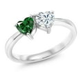 thumbnail image 1 of Gem Stone King 925 Sterling Silver Fashion Right-Hand Ring Heart Shape Green Nano Emerald and Moissanite (0.92 Cttw, Size 7), 1 of 6