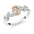 thumbnail image 1 of Gem Stone King 925 Sterling Silver Flower Stem Leaves Ring Morganite Moissanite (0.78 Cttw), 1 of 3