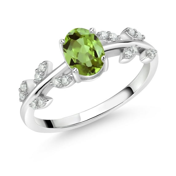 Gem Stone King 925 Sterling Silver Flower Stem Leaves Ring Peridot Moissanite (1.03 Cttw)