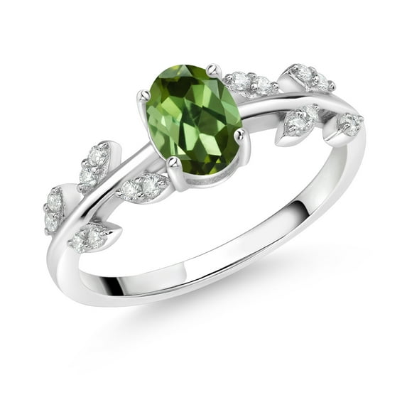 Gem Stone King 925 Sterling Silver Flower Stem Leaves Ring Tourmaline Moissanite (0.83 Cttw)