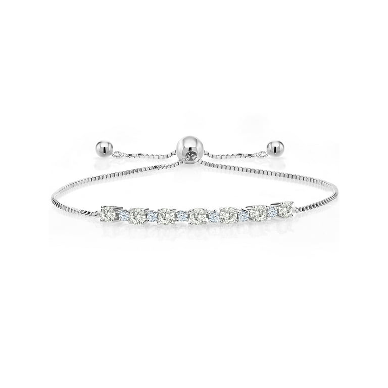 Gem Stone King 925 Sterling Silver Forever Classic Created Moissanite from Charles & Colvard and Created Sapphire Adjustable Tennis Bracelet for Women