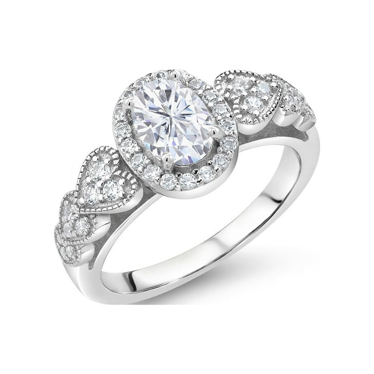 Gem Stone King 925 Sterling Silver Forever Classic Moissanite from Charles Colvard Engagement Ring for Women 1.33 Cttw Oval 7X5MM Available in