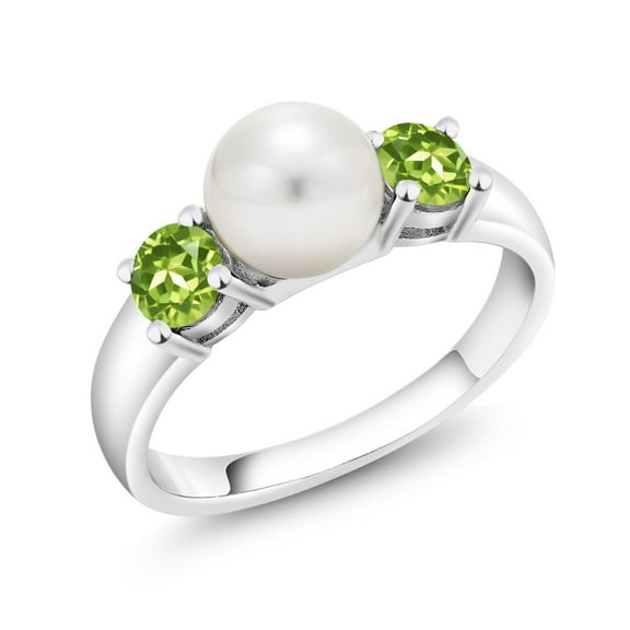 Gem Stone King 925 Sterling Silver Freshwater Pearl and Green Peridot Ring for Women (0.90 Cttw, Gemstone August Birthstone, Size 5)