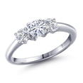 thumbnail image 1 of Gem Stone King 925 Sterling Silver White Moissanite and Lab Grown Diamond Engagement Ring for Women | 1.04 Cttw | Round 5MM | Gemstone Birthstone | Size 5, 1 of 7