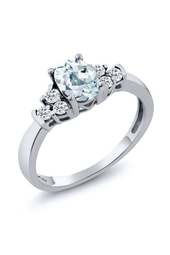 925 Sterling Silver Gemstone Birthstone and White Topaz Engagement Ring for Women | Center Oval 6X4MM and Round 2MM Accents | Wedding Anniversary Promise Ring | Sizes 6