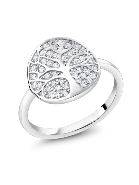 925 Sterling Silver Gorgeous White Tree Of Life Women Ring Set with Zirconia (Available in Size 5, 6, 7, 8, 9)