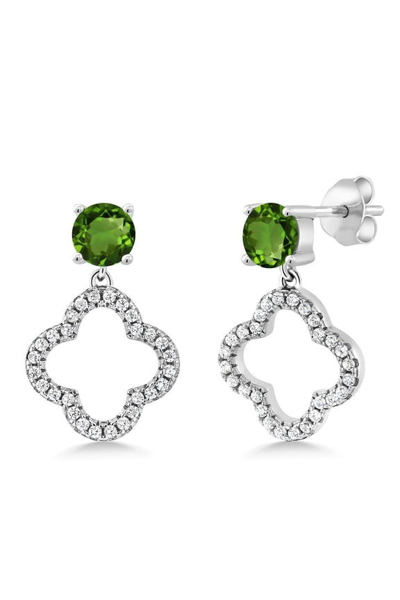 925 Sterling Silver Green Chrome Diopside Earrings for Women (1.67 Cttw, Round 5MM)