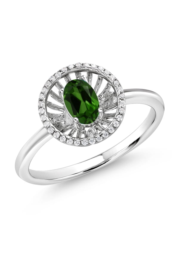 925 Sterling Silver Green Chrome Diopside Ring for Women (1.03 Cttw, Oval 6X4MM, Gemstone Birthstone, Size 6)