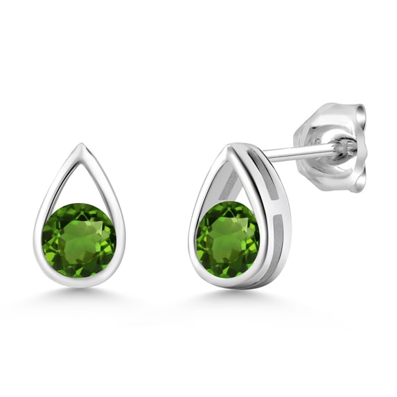 Gem Stone King 925 Sterling Silver Green Chrome Diopside Teardrop Stud Earrings for Women Men (1.00 Cttw, Gemstone Birthstone, Round 5MM)