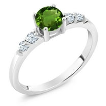 Gem Stone King 925 Sterling Silver Green Chrome Diopside and White Created Sapphire Engagement Ring for Women (0.67 Cttw, Size 8)