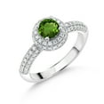 thumbnail image 1 of Gem Stone King 925 Sterling Silver Green Chrome Diopside and White Moissanite Engagement Ring for Women (1.06 Cttw, Round 5MM, Available in Size 5, 6, 7, 8, 9), 1 of 6