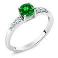 thumbnail image 1 of Gem Stone King 925 Sterling Silver Green Created Emerald and White Lab Grown Diamond Engagement Engagement Ring for Women (0.99 Cttw, Round 5MM, Gemstone May Birthstone, Size 7), 1 of 5