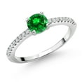 thumbnail image 1 of Gem Stone King 925 Sterling Silver Green Created Emerald and White Lab Grown Diamond Engagement Wedding Anniversary Ring for Women (0.93 Cttw, Round 5MM, Available in Size 5, 6, 7, 8, 9), 1 of 6
