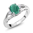 thumbnail image 1 of Gem Stone King 925 Sterling Silver Green Malachite 3 Stone Engagement Ring for Women | 2.06 Cttw | Oval 8X6MM | Round 2MM | Gemstone Birthstone | Size 5, 1 of 6
