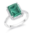 thumbnail image 1 of Gem Stone King 925 Sterling Silver Green Malachite Engagement Ring for Women (5.36 Cttw, Emerald Cut 10X8MM, Gemstone Birthstone, Size 6), 1 of 4