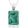 thumbnail image 1 of Gem Stone King 925 Sterling Silver Green Malachite Pendant Necklace for Women (18.05 Ct Emerald Cut18X13MM, with 18 inch Chain), 1 of 6