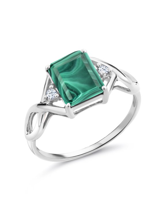 925 Sterling Silver Green Malachite Ring for Women | 3.56 Cttw | Emerald Cut 9X7MM | Gemstone Birthstone, Size 6)