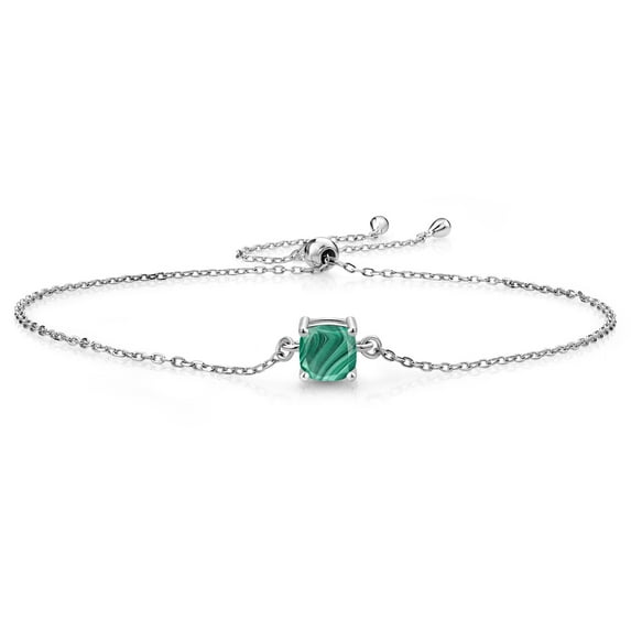 Gem Stone King 925 Sterling Silver Green Malachite Solitaire Bracelet for Women (1.50 Cttw, Cushion Cut 6MM)
