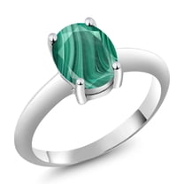 Gem Stone King 925 Sterling Silver Green Malachite Solitaire Engagement Ring for Women | 2.50 Cttw | Oval 9X7MM | Gemstone Birthstone | Size 7
