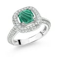 thumbnail image 1 of Gem Stone King 925 Sterling Silver Green Malachite and White Moissanite Engagement Ring for Women (2.13 Cttw, Cushion 6MM, Gemstone, Size 6), 1 of 4