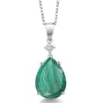 thumbnail image 1 of Gem Stone King 925 Sterling Silver Green Malachite and White Moissanite Pendant Necklace for Women (10.10 Cttw, Pear Shape 16X12MM, Gemstone, with 18 inch Chain), 1 of 3