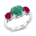 thumbnail image 1 of Gem Stone King 925 Sterling Silver Green Malachite and Red Created Ruby 3 Stone Engagement Ring for Women (5.00 Cttw, Gemstone, Cushion 8MM, Size 9), 1 of 5