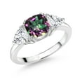 thumbnail image 1 of Gem Stone King 925 Sterling Silver Green Mystic Topaz 3 Stone Engagement Ring for Women (3.54 Cttw, Gemstone Birthstone, Available in Size 5, 6, 7, 8, 9), 1 of 3