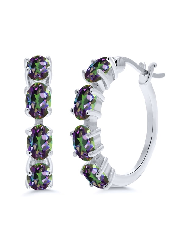925 Sterling Silver Green Mystic Topaz Earrings for Women (4.00 Cttw, Gemstone Birthstone. Oval 6X4MM)