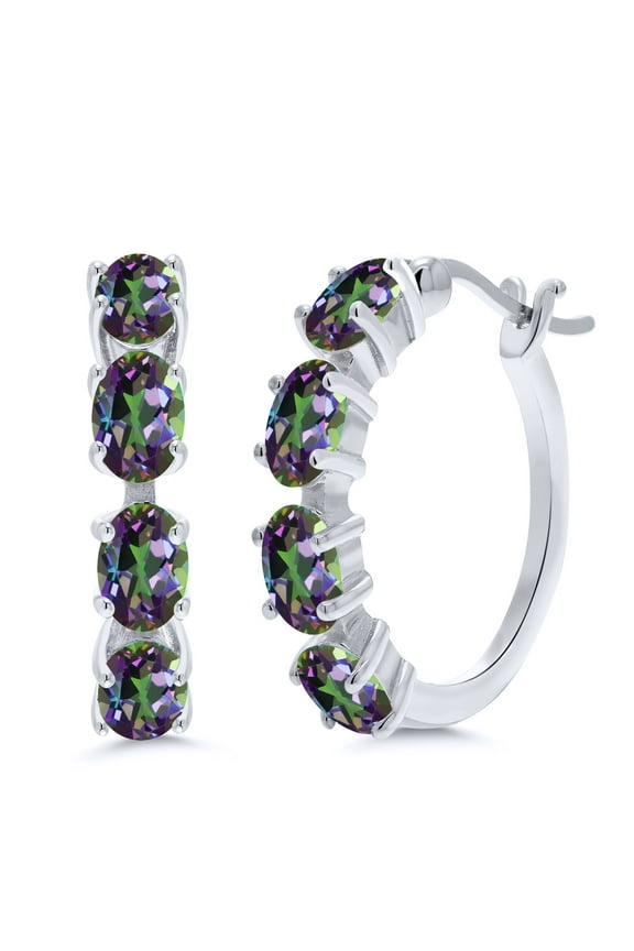 925 Sterling Silver Green Mystic Topaz Earrings for Women (4.00 Cttw, Gemstone Birthstone. Oval 6X4MM)
